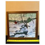 Framed Winter Landscape Painting on Canvas
