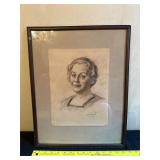 Framed 1924 Signed Charcoal Portrait Drawing