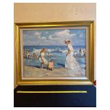 Framed Beach Scene Oil Painting Signed Aime 1993
