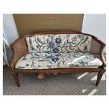 Wooden Loveseat With Cane Backrest & Cushion