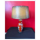 Red Floral Table Lamp with Shade