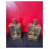 Pair of Brass and Glass Lanterns with Chimneys