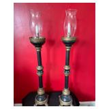 Pair of Brass and Black Metal Candle Holders