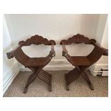 Pair of Wooden Savonarola Chairs