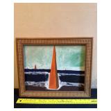 Framed Abstract Sailing Artwork with Woven Border