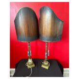 Pair of Brass Table Lamps with Shades