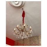 Six-Light Brass and Crystal Chandelier