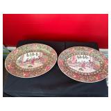 Pair of Oval Porcelain Plates with Asian Motifs