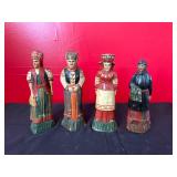 Set of Four Hand-Painted Wooden Figurines