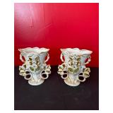Pair of White Ceramic Vases with Floral Accents