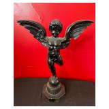 Wood Winged Cherub Figurine on Octagonal Base