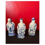 Set of Three Blue and White Ceramic Figurines