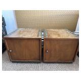 Two Vintage Wooden Side Tables with Metal Accents
