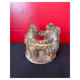 Ceramic Circular Sculpture of Figures Embracing