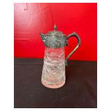 Glass and Metal Creamer With Ornate Handle and Lid