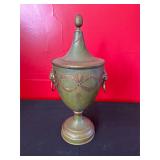 Lidded Decorative Urn with Lions and Green Finish