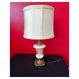 Porcelain and Brass Lamp with Fabric Shade