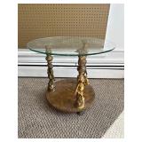 Glass-Top Side Table With Brass Cherub Supports