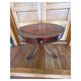Round Mahogany Side Table With Leather Inset Top