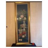 Framed Floral Asian Artwork in Gold Frame