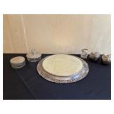 Mirrored Tray w Assortment of Silver-Plated Items