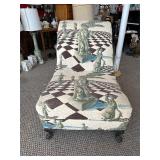 Upholstered Chaise Lounge with Statue Motif Fabric