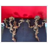 Pair of Ornate Metal Wall Candle Sconces