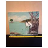Painting of Coastal Landscape with Stork