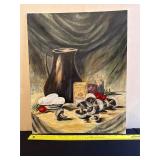 Still Life Painting Featuring Mushrooms and Jug