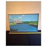 B. Nelson 1987 Framed Bridge Landscape Painting