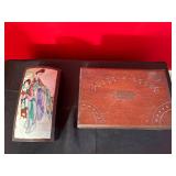 Two Decorative Wooden Boxes with Painted Panels