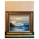 Framed Ocean Wave Painting With Artist Signature