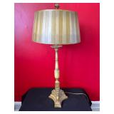 Ornate Table Lamp with Gold Striped Shade