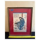 Framed Japanese Woodblock Print with Red Mat