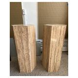Pair of Hexagonal Travertine-Style Pedestals