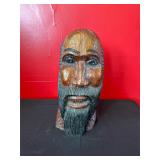 Hand-Carved Wooden Bust with Textured Hair Design