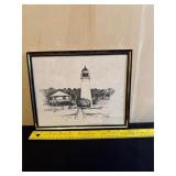 Framed 1989 Lighthouse Drawing by Robert White