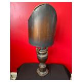 Wood and Metal Table Lamp with Carved Details