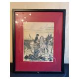Framed Artwork Depicting Military Scene with Sig.