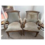 Pair of Upholstered Wooden Armchairs
