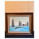 Winter Landscape Painting with Artist Signature