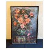 Framed Floral Oil Painting on Canvas