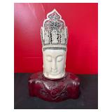Intricately Carved Buddha Head Sculpture with Base