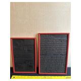 Pair of Black Relief Plaques in Red Frames