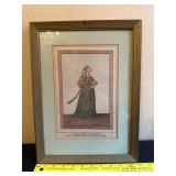 Framed Hand-Colored Print of Costumed Figure