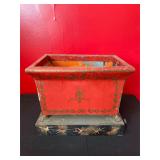 Painted Metal Planter w Brass Lion Ring Handles