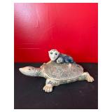 Hand-Painted Ceramic Turtle & Monkey Figurine