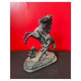 Cast Metal Sculpture of Rearing Horse and Handler