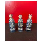 Set of Three Blue and White Ceramic Figures