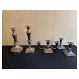 Assortment of Old English Silver Candle Holders